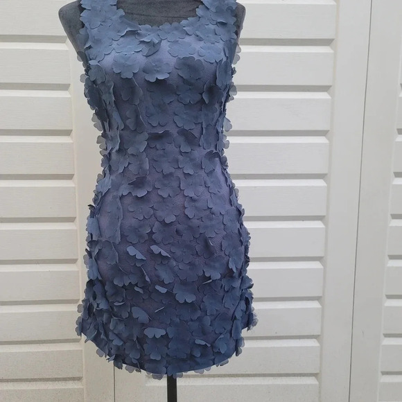H&M Navy Blue Fit Flare Mini Dress Floral Appliqué Embellishments Stretch XS - Picture 8 of 9